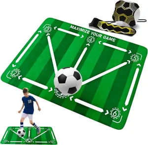 Soccer Training Mat with Adjustable Soccer Trainer - Non-Slip Soccer Training Equipment for Kids Youth to Boost Speed, Strength & Coordination | Soccer Trainer for Indoor/Outdoor Drills
