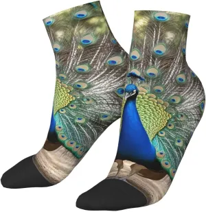 Socks for Women Men Breathable Moisture Wicking Boot Socks Blue Peacock Warm Calf Socks