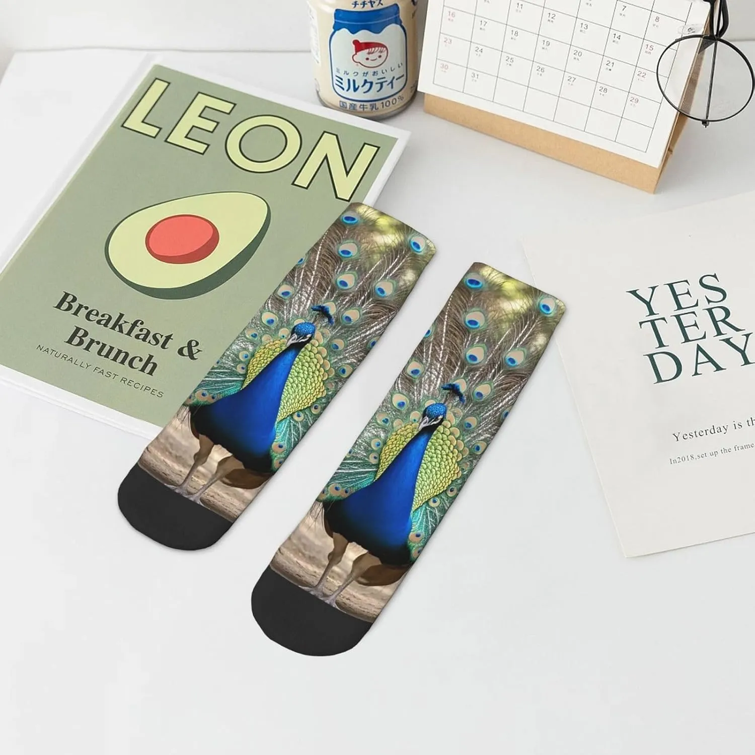 Socks for Women Men Breathable Moisture Wicking Boot Socks Blue Peacock Warm Calf Socks