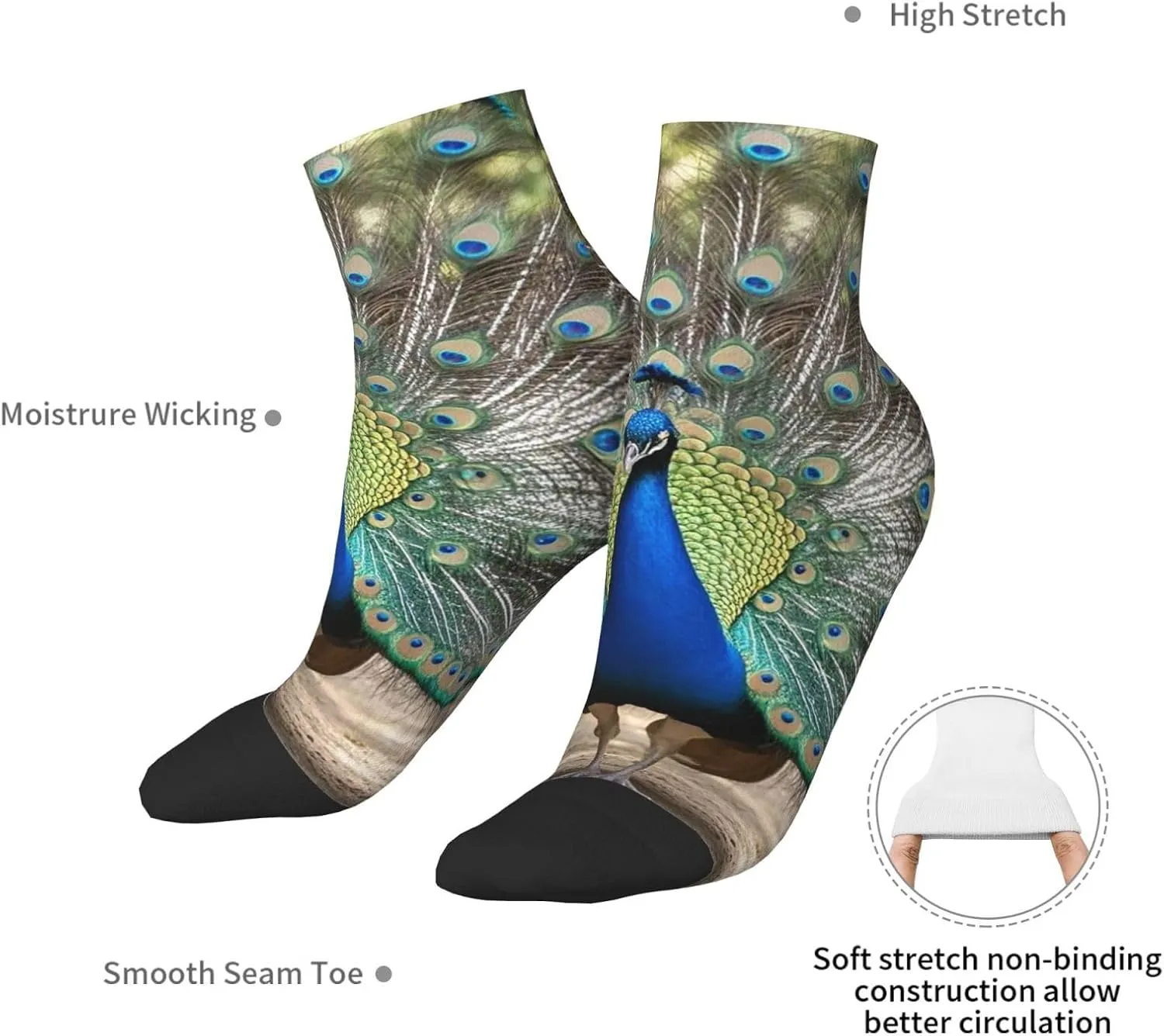 Socks for Women Men Breathable Moisture Wicking Boot Socks Blue Peacock Warm Calf Socks