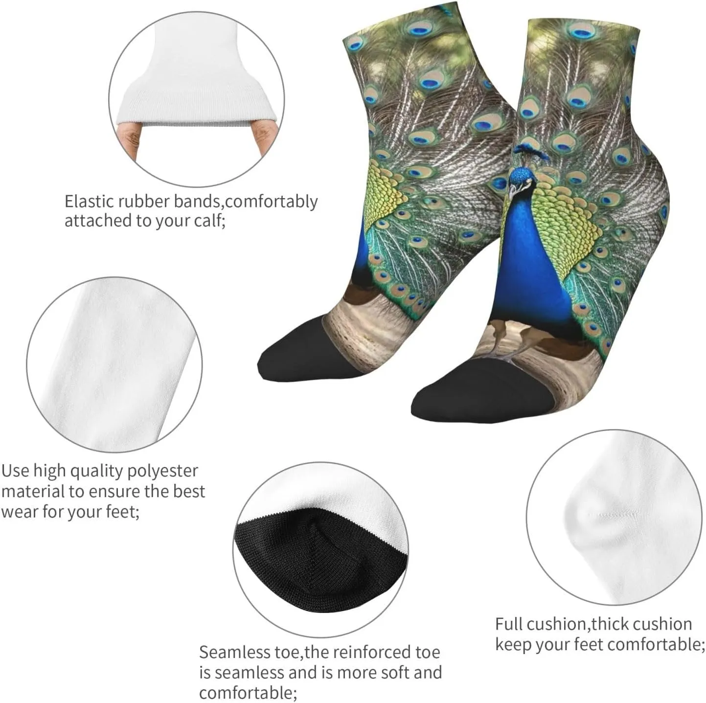 Socks for Women Men Breathable Moisture Wicking Boot Socks Blue Peacock Warm Calf Socks
