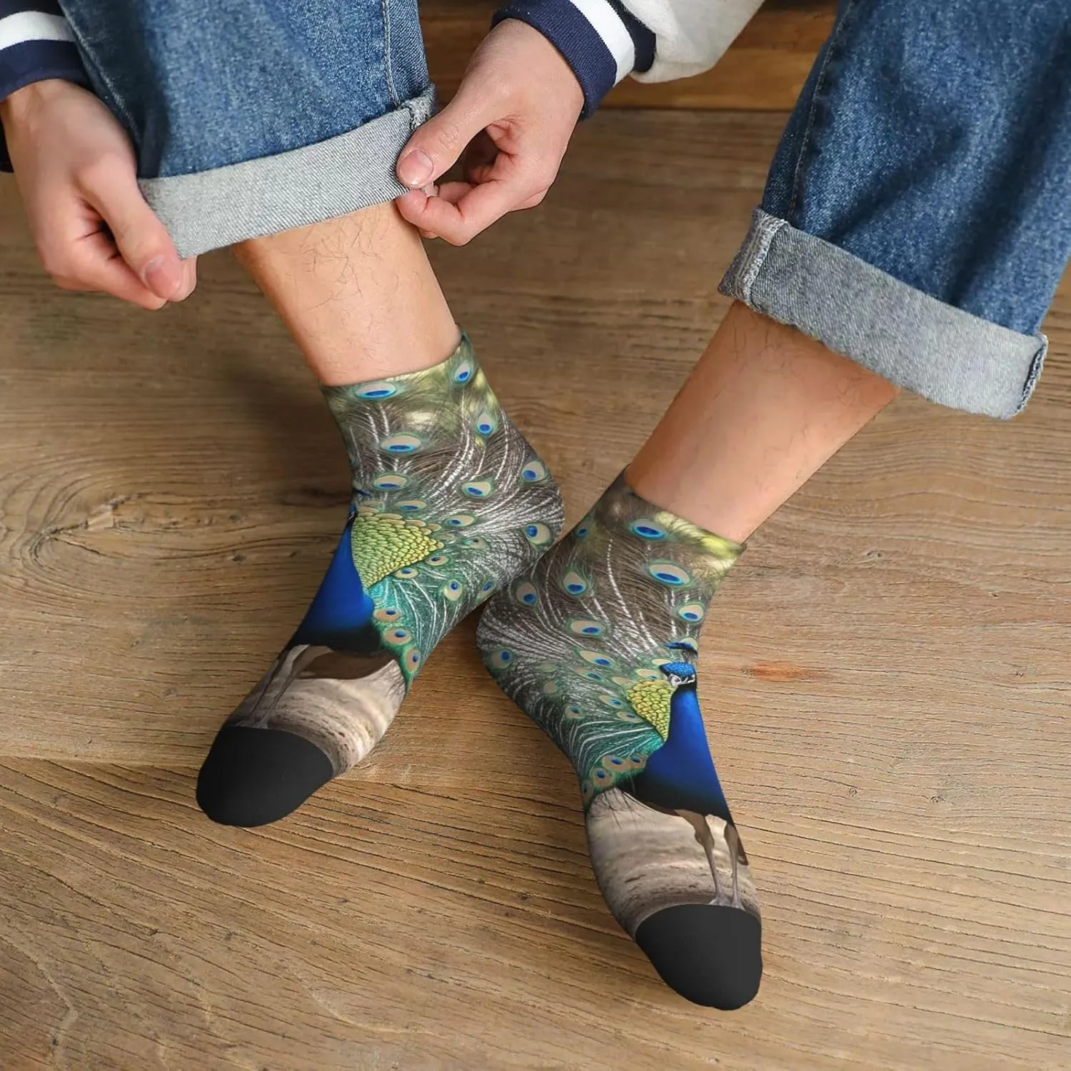 Socks for Women Men Breathable Moisture Wicking Boot Socks Blue Peacock Warm Calf Socks