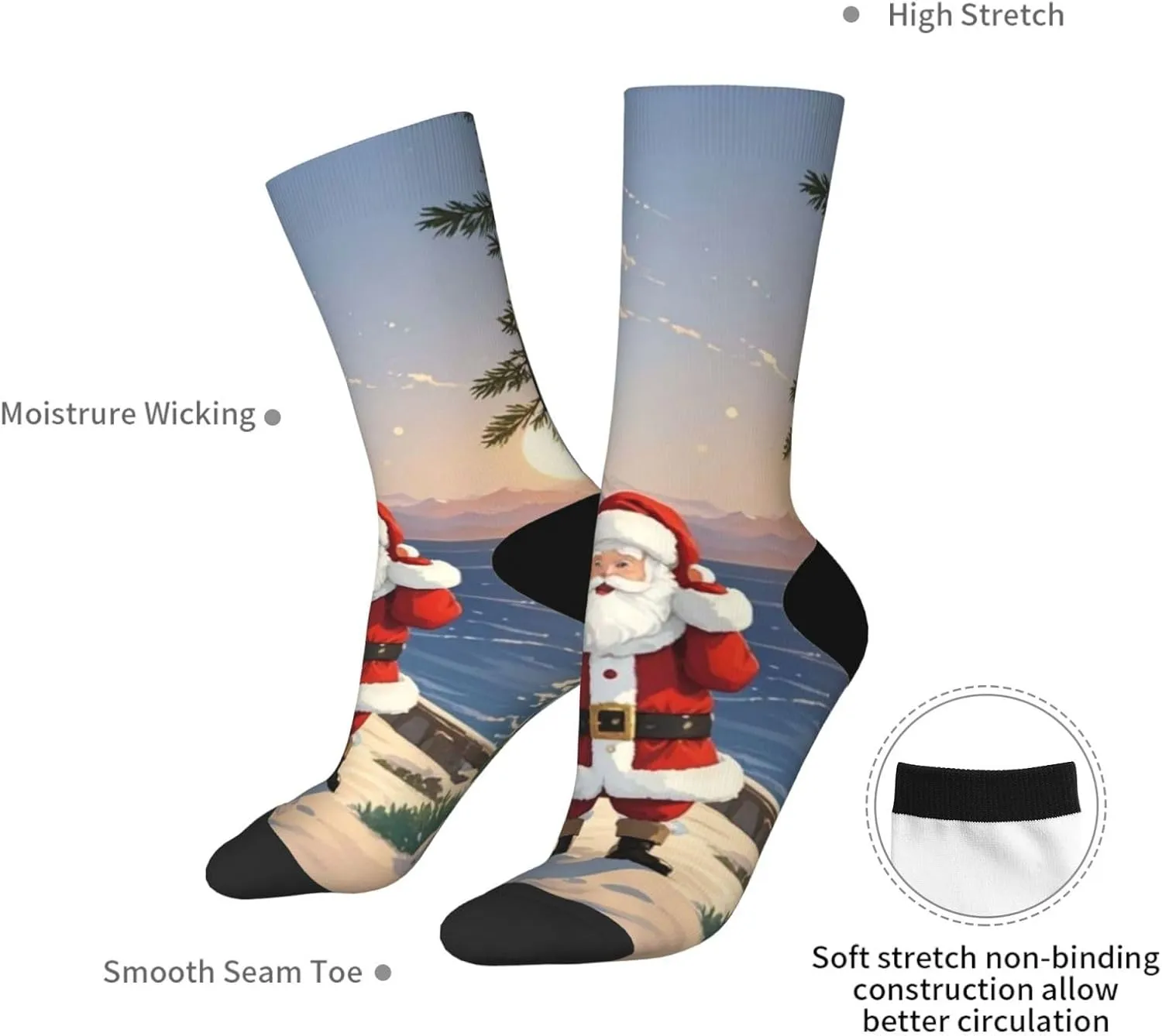 Socks for Women Men Breathable Moisture Wicking Boot Socks Santa Claus Lighthouse Warm Calf Socks