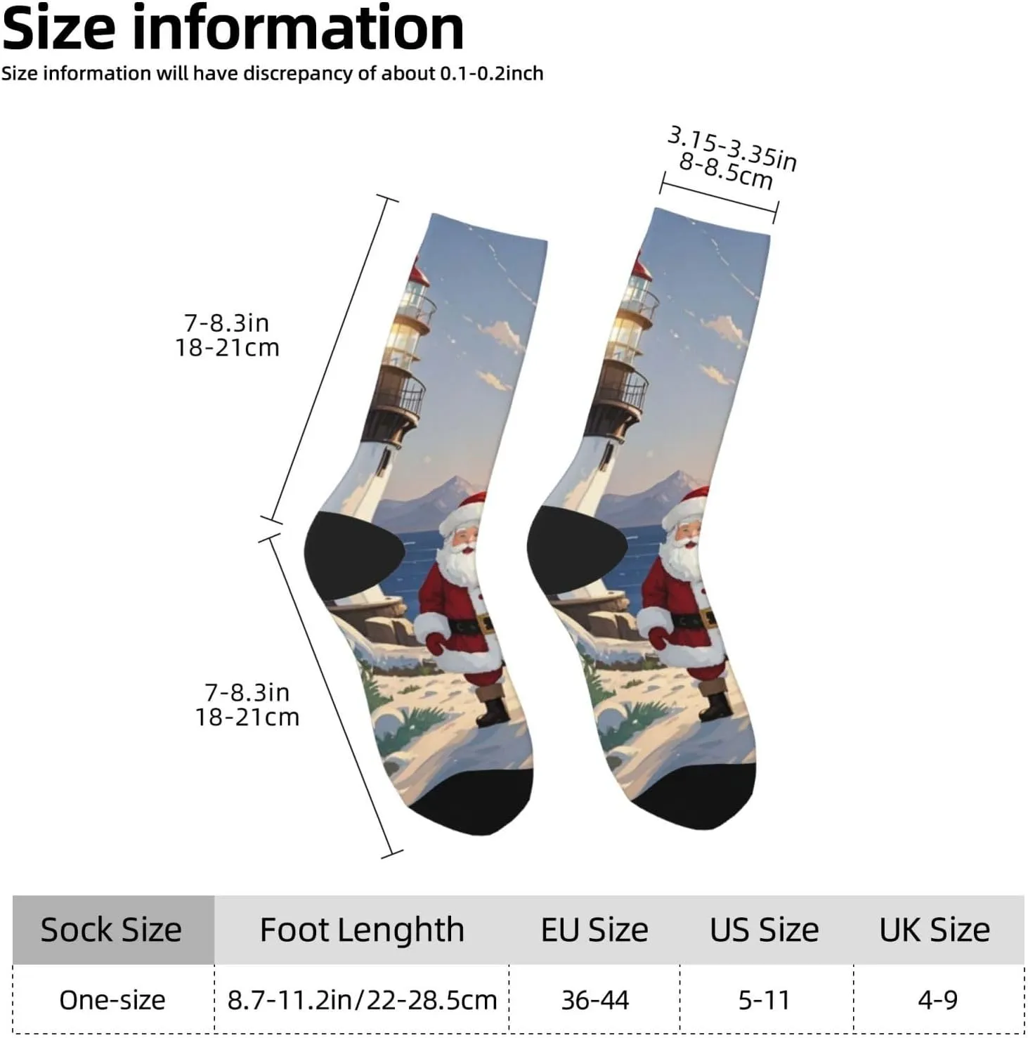 Socks for Women Men Breathable Moisture Wicking Boot Socks Santa Claus Lighthouse Warm Calf Socks