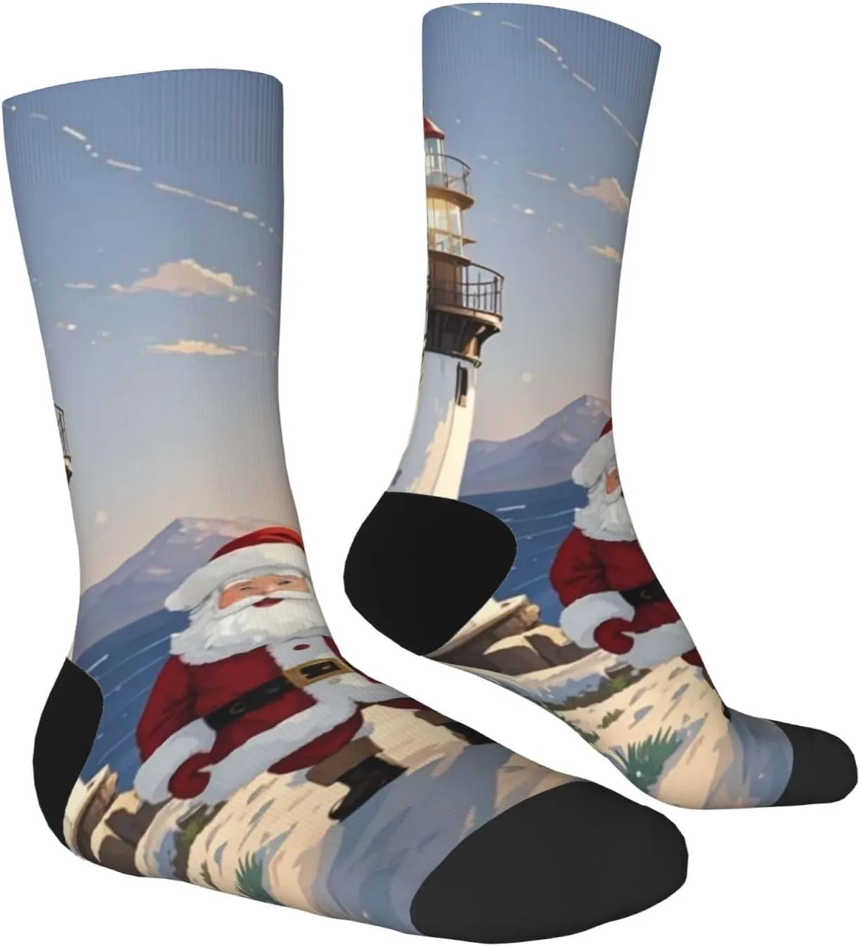 Socks for Women Men Breathable Moisture Wicking Boot Socks Santa Claus Lighthouse Warm Calf Socks