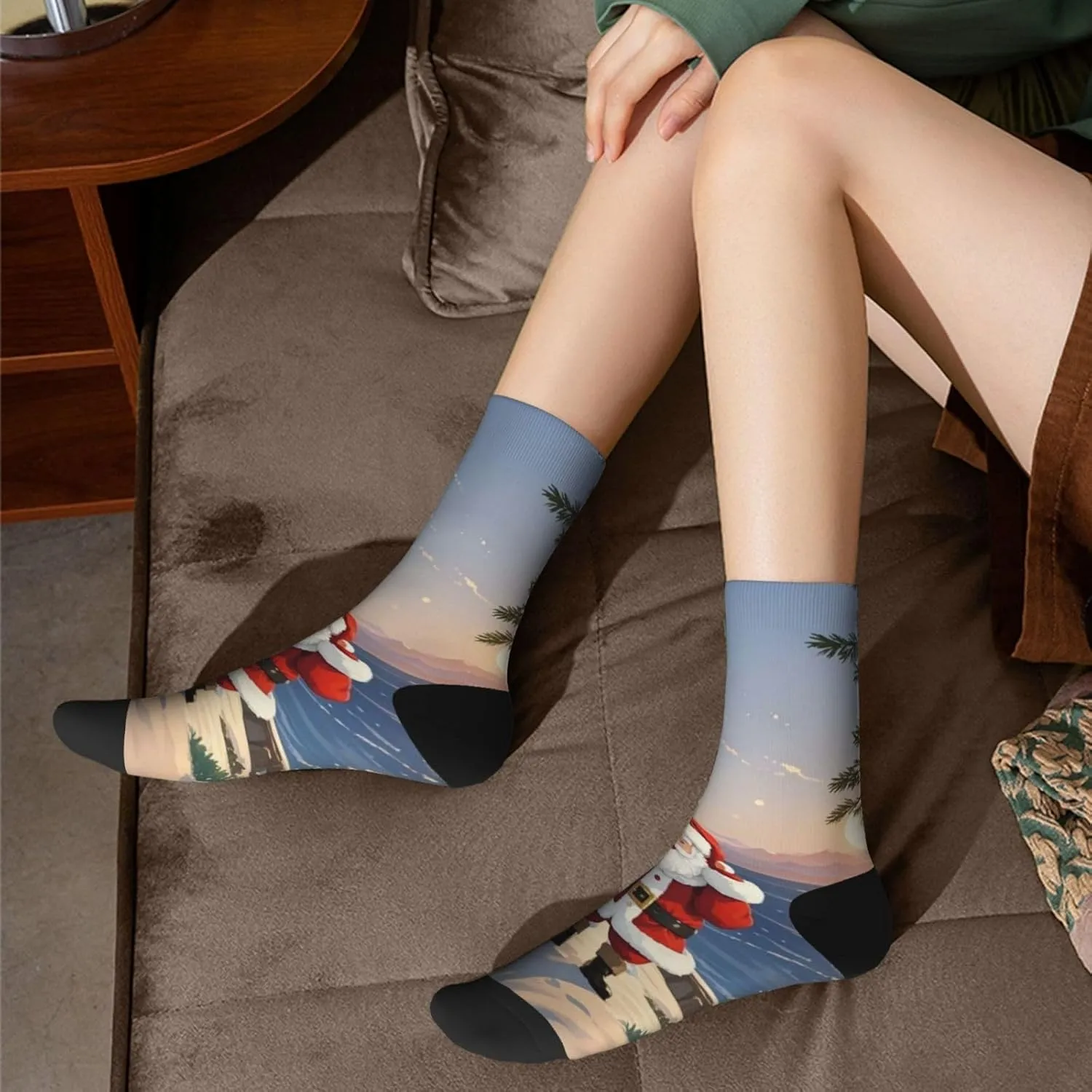 Socks for Women Men Breathable Moisture Wicking Boot Socks Santa Claus Lighthouse Warm Calf Socks