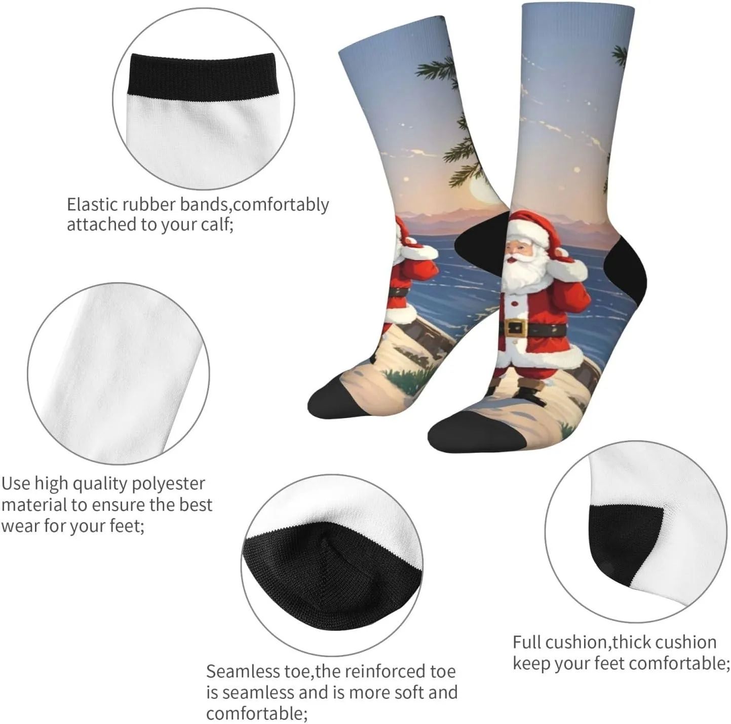 Socks for Women Men Breathable Moisture Wicking Boot Socks Santa Claus Lighthouse Warm Calf Socks