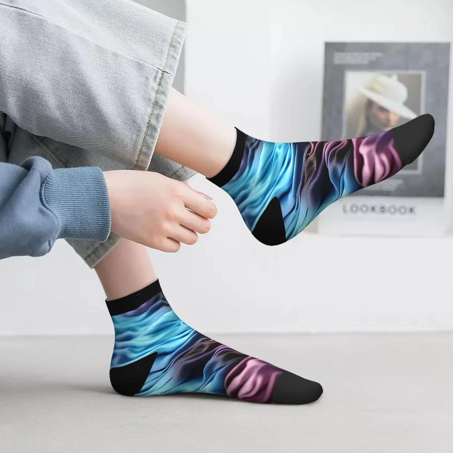 Socks for Women Men Breathable Warm Boot Socks Gradient Fabric Calf Socks for Hiking Work