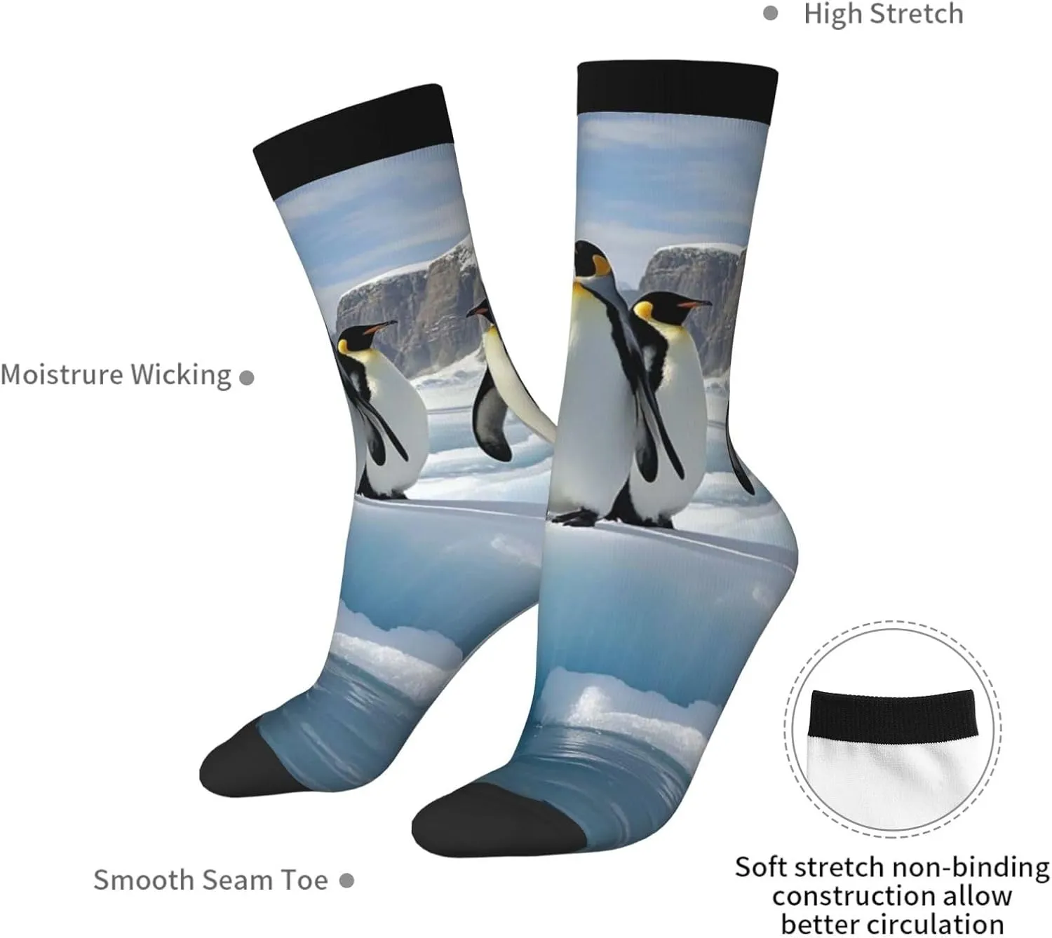 Socks for Women Men Penguins On The Iceberg Boot Socks Breathable Warm Calf Socks for Hiking Work