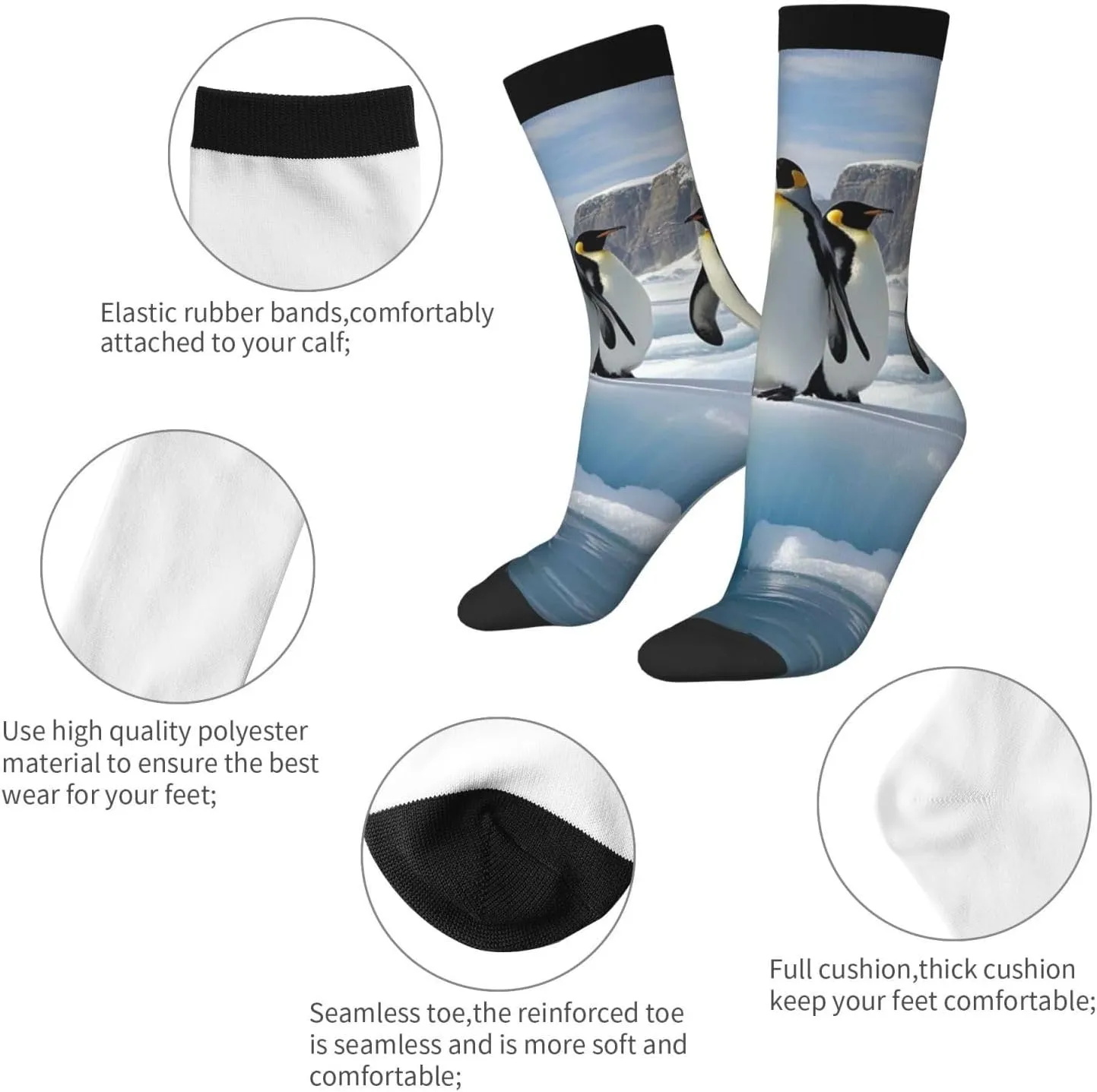 Socks for Women Men Penguins On The Iceberg Boot Socks Breathable Warm Calf Socks for Hiking Work