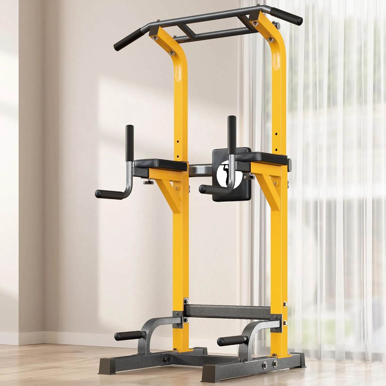 SogesHome Power Tower Pull Up Bar and Dip Stand,10 Adjustable Height Assistive Trainer Dip Station,Multi-Function Strength Training Fitness Workout Station for Home Gym Fitness Equipment，Capacity 500LBS