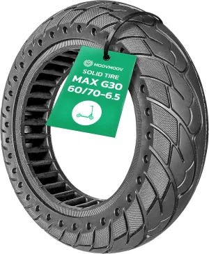 Solid Tire 10x2.5 for Ninebot G30 Max E-Scooter - Replaces Tubeless Tire 60/70-6.5 - Solid 10 inch Anti-Puncture Tire - Video Tutorial Included