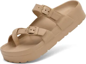 SOSOWHLTE Womens Platform Sandals Adjustable Buckle Summer Arch Support Cushion Slides Woman Lightweight Thick Soles Flat Shoes