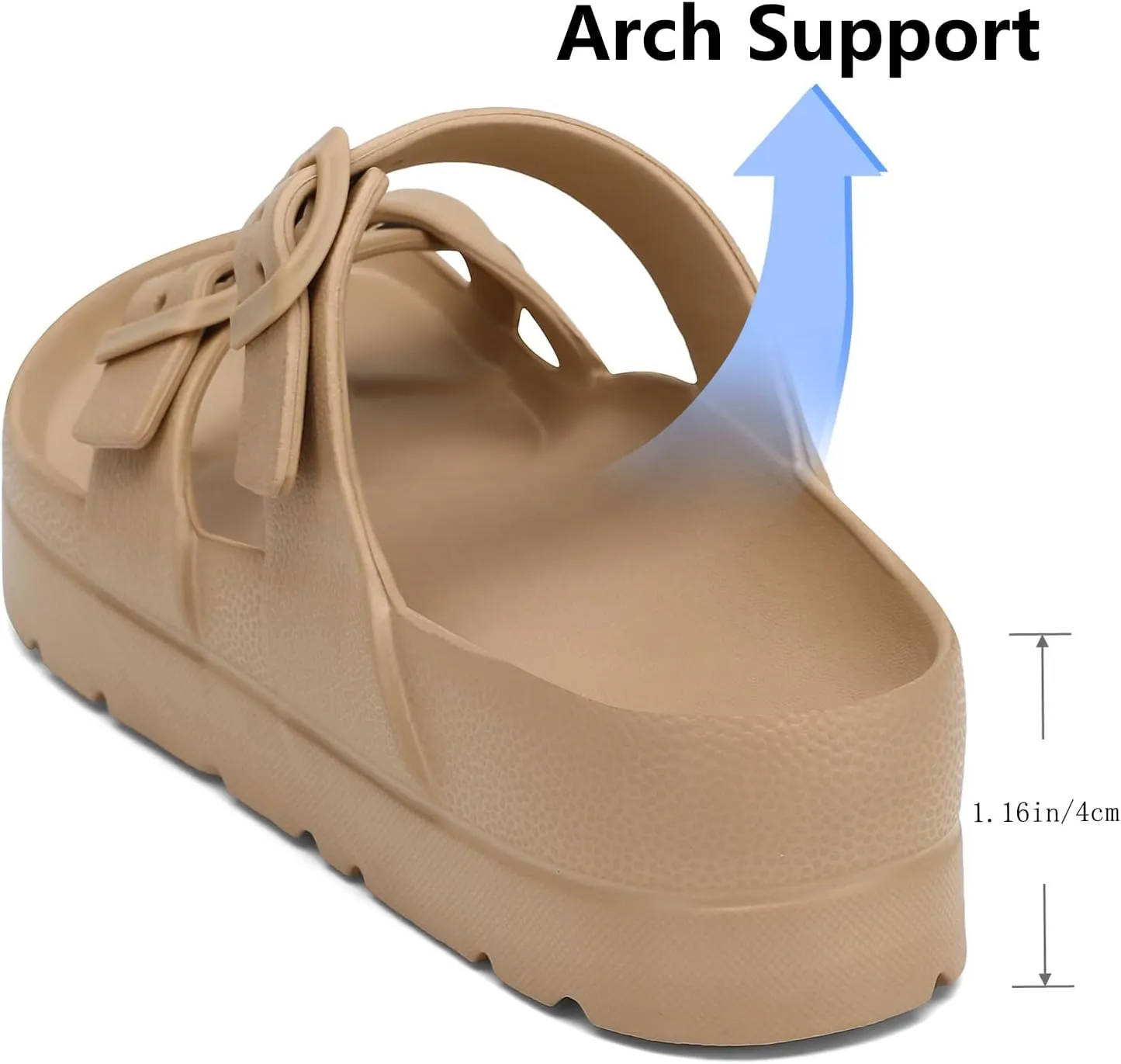 SOSOWHLTE Womens Platform Sandals Adjustable Buckle Summer Arch Support Cushion Slides Woman Lightweight Thick Soles Flat Shoes