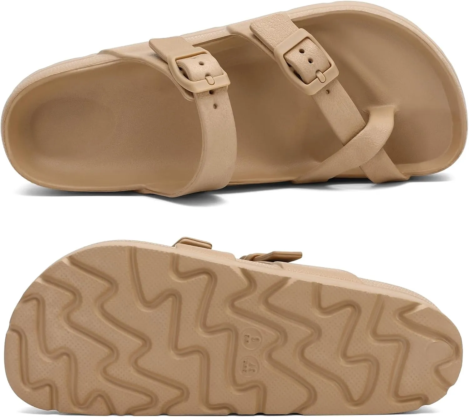 SOSOWHLTE Womens Platform Sandals Adjustable Buckle Summer Arch Support Cushion Slides Woman Lightweight Thick Soles Flat Shoes