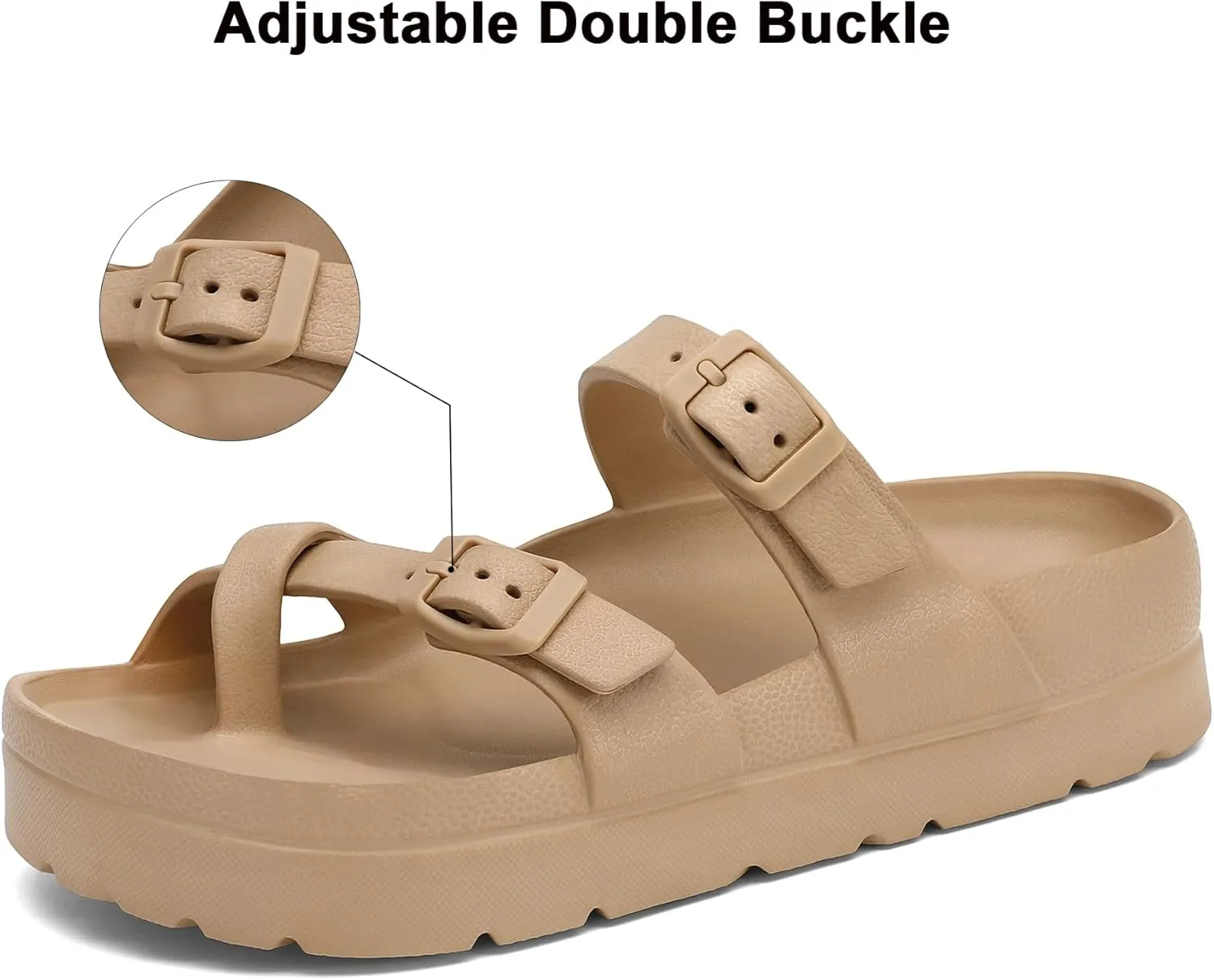 SOSOWHLTE Womens Platform Sandals Adjustable Buckle Summer Arch Support Cushion Slides Woman Lightweight Thick Soles Flat Shoes