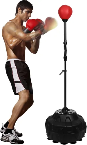 Speed Bar with Stable Base - MMA High Energy Spring - Reflex Bag Free Standing Boxing Bag with Adjustable Height & Durable Stress Relief Ball for Fitness Enthusiasts!(red)