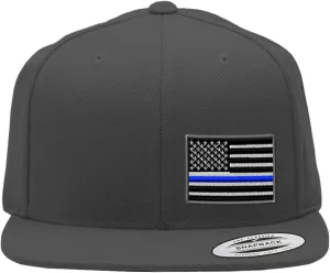 Speedy Pros Snapback Flat Bill Left Side Panel American Flag Thin Blue Line Embroidery