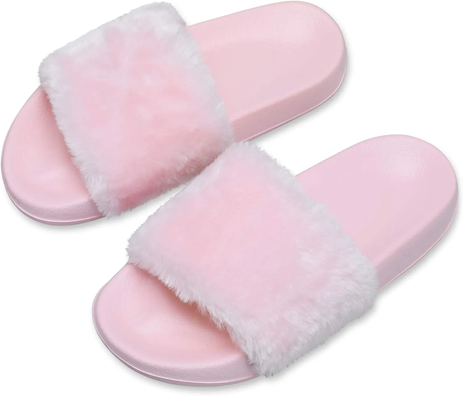 Spesoul Womens Fuzzy Slides Open Toe Furry Slide Slippers Indoor Outdoor Slides Sandals Casual Flat Fluffy House Slippers