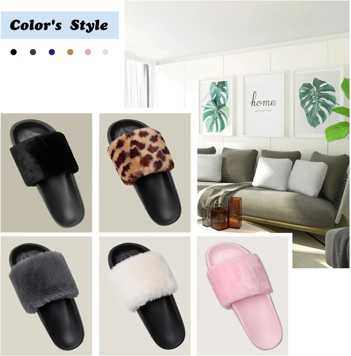 Spesoul Womens Fuzzy Slides Open Toe Furry Slide Slippers Indoor Outdoor Slides Sandals Casual Flat Fluffy House Slippers