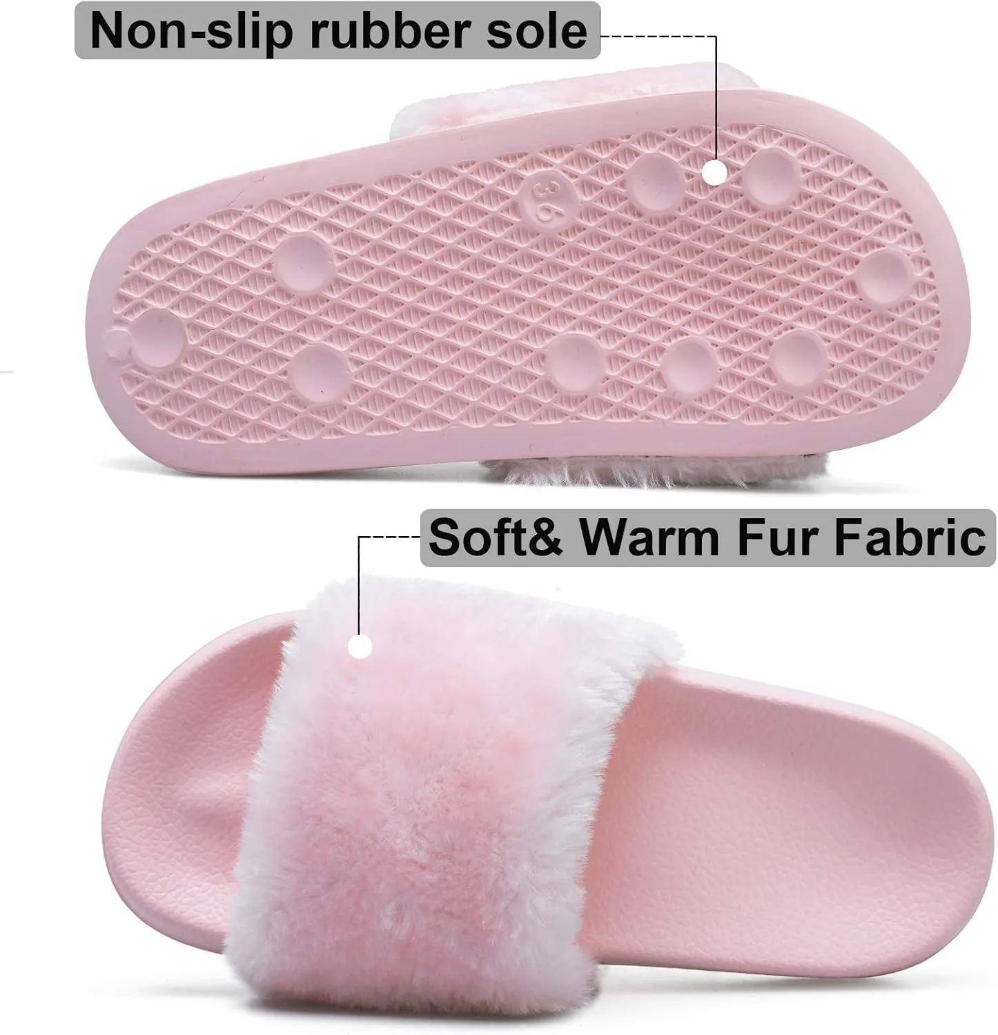 Spesoul Womens Fuzzy Slides Open Toe Furry Slide Slippers Indoor Outdoor Slides Sandals Casual Flat Fluffy House Slippers
