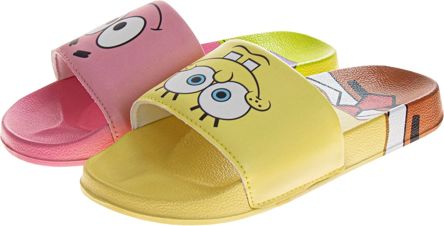 Spongebob Slide Open Toe Kids - Sponge Bob and Patrick Star Sandals SlipOn Slides for Boys and Girls Little Kid - Big Kid