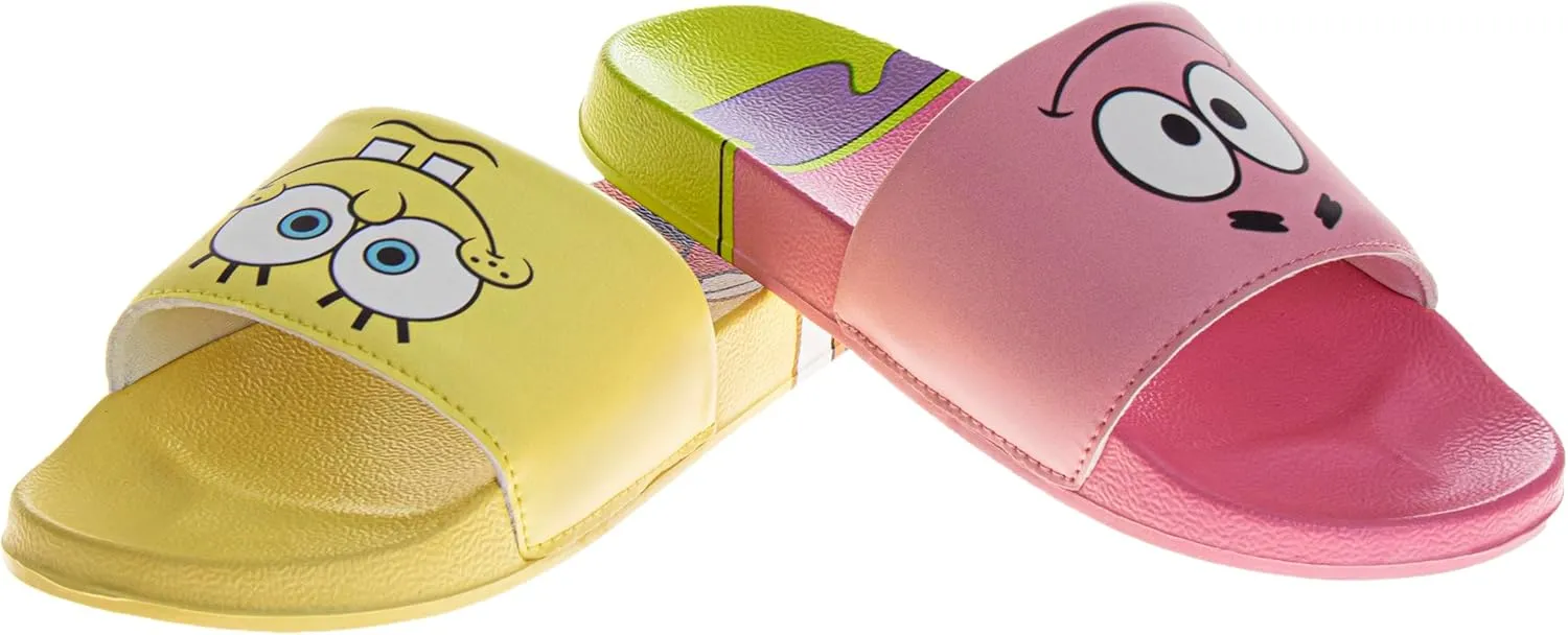 Spongebob Slide Open Toe Kids - Sponge Bob and Patrick Star Sandals SlipOn Slides for Boys and Girls Little Kid - Big Kid