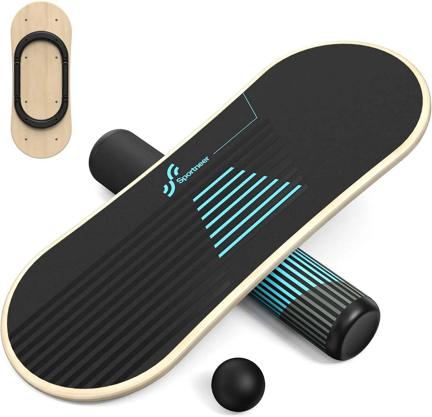 Sportneer Balance Board 7 Modes Wobble Board with Adjustable Stoppers Exercise Balancing Stability Trainer for Improve Balance, Surf Trainer & Physical Therapy - Roller and 2.8'' Ball Included