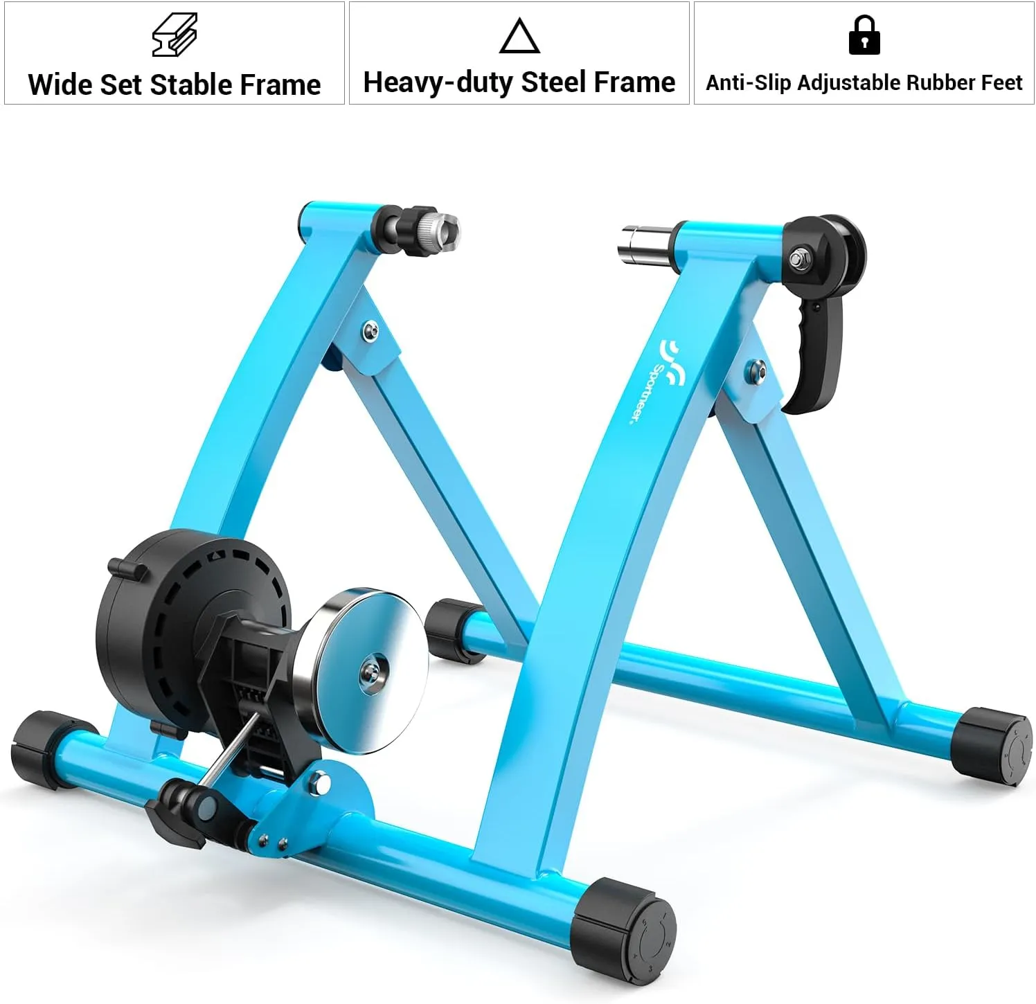 Sportneer Bike Trainer - Magnetic Stationary Bike Stand for 26-28" & 700C Wheels - Adjustable 6 Level Resistance Bike Trainer Stand for Indoor Riding with Quick Release Lever & Front Wheel Riser Block