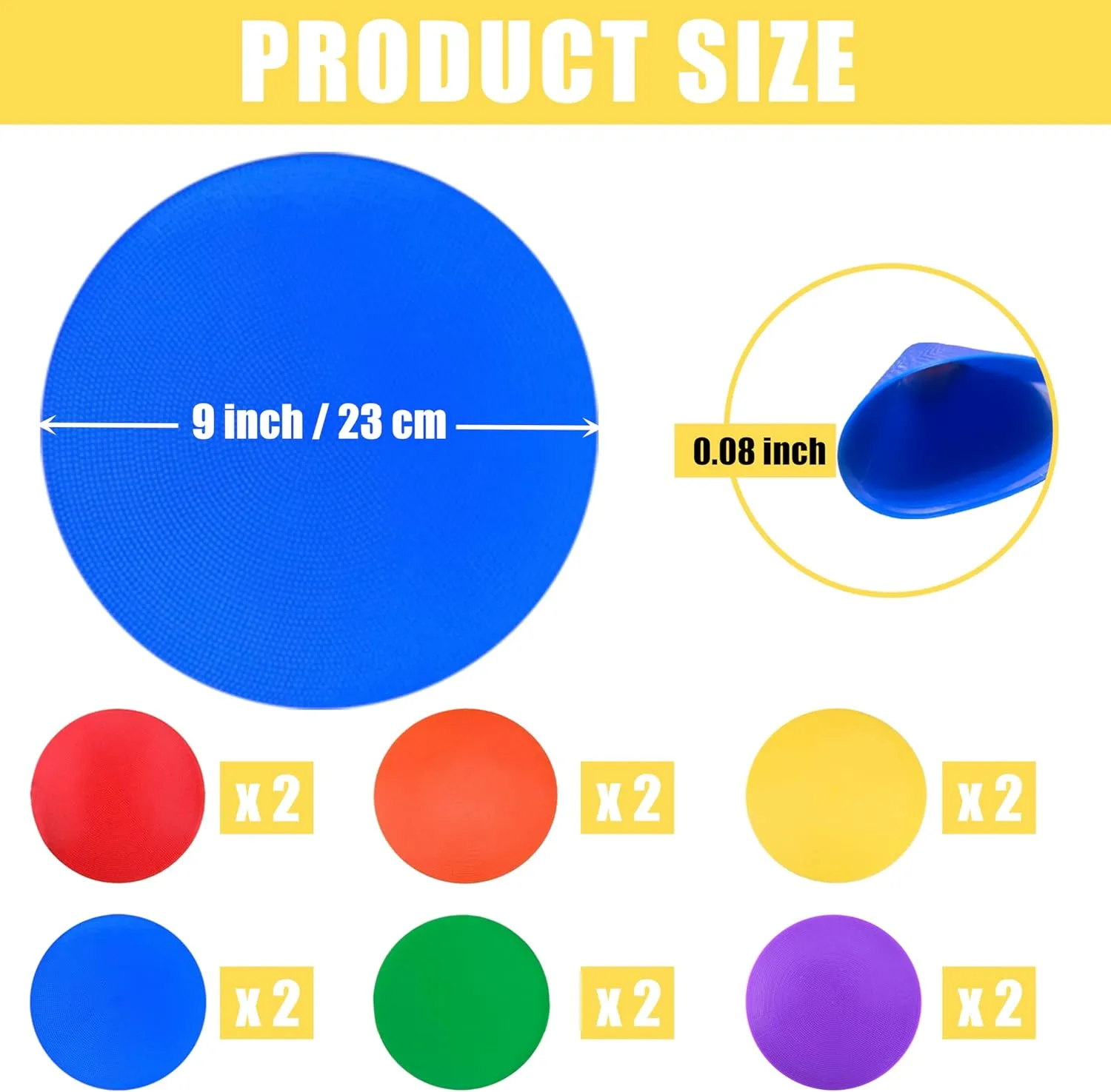 Spot Markers for Sports 9 Inch, Non Slip Rubber Agility Poly Spots Marker Field Flat Cone for Kids Soccer Basketball Speed Training Outdoor Classroom