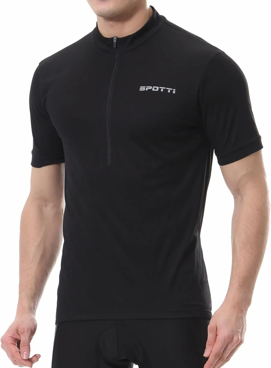 Spotti Men's Cycling Bike Jersey Short Sleeve with 3 Rear Pockets- Moisture Wicking, Breathable, Quick Dry Biking Shirt