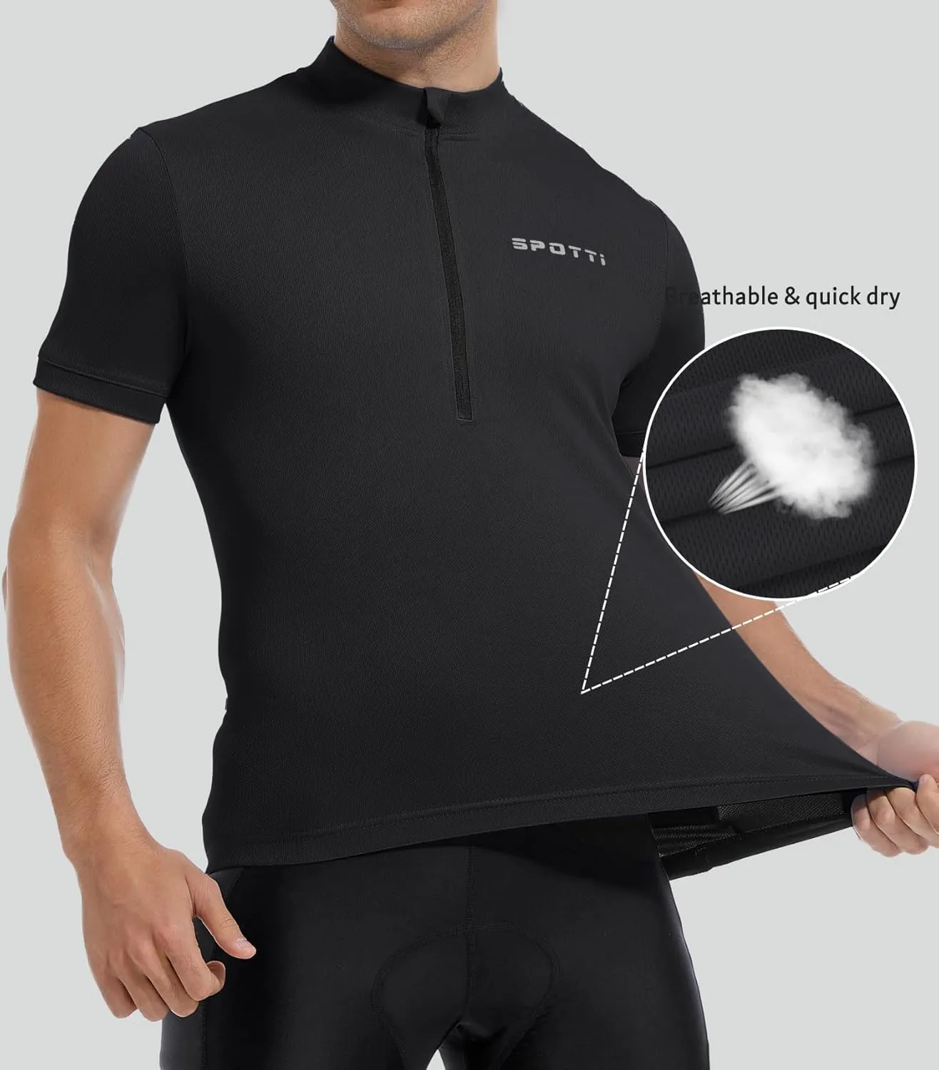 Spotti Men's Cycling Bike Jersey Short Sleeve with 3 Rear Pockets- Moisture Wicking, Breathable, Quick Dry Biking Shirt