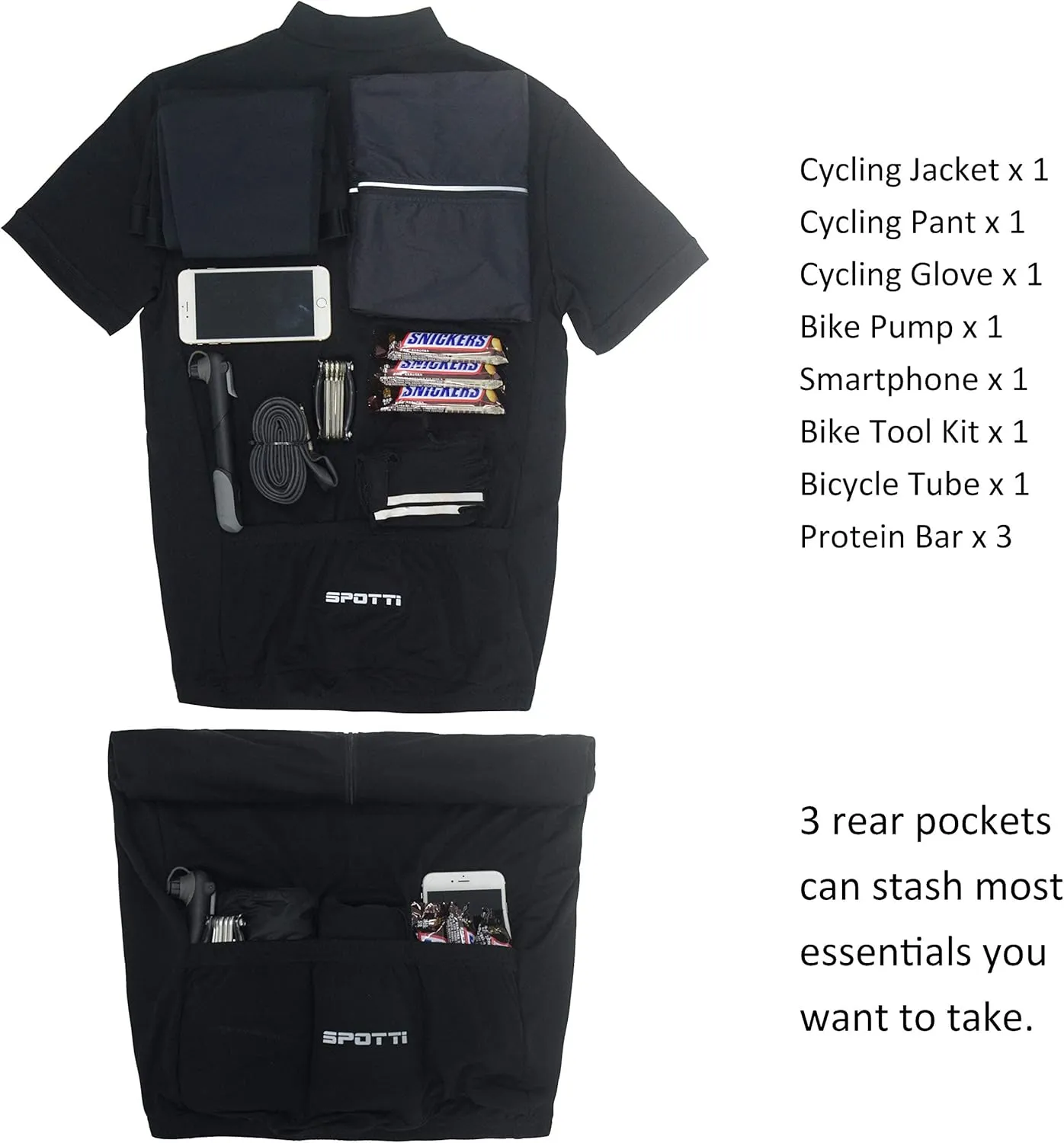 Spotti Men's Cycling Bike Jersey Short Sleeve with 3 Rear Pockets- Moisture Wicking, Breathable, Quick Dry Biking Shirt