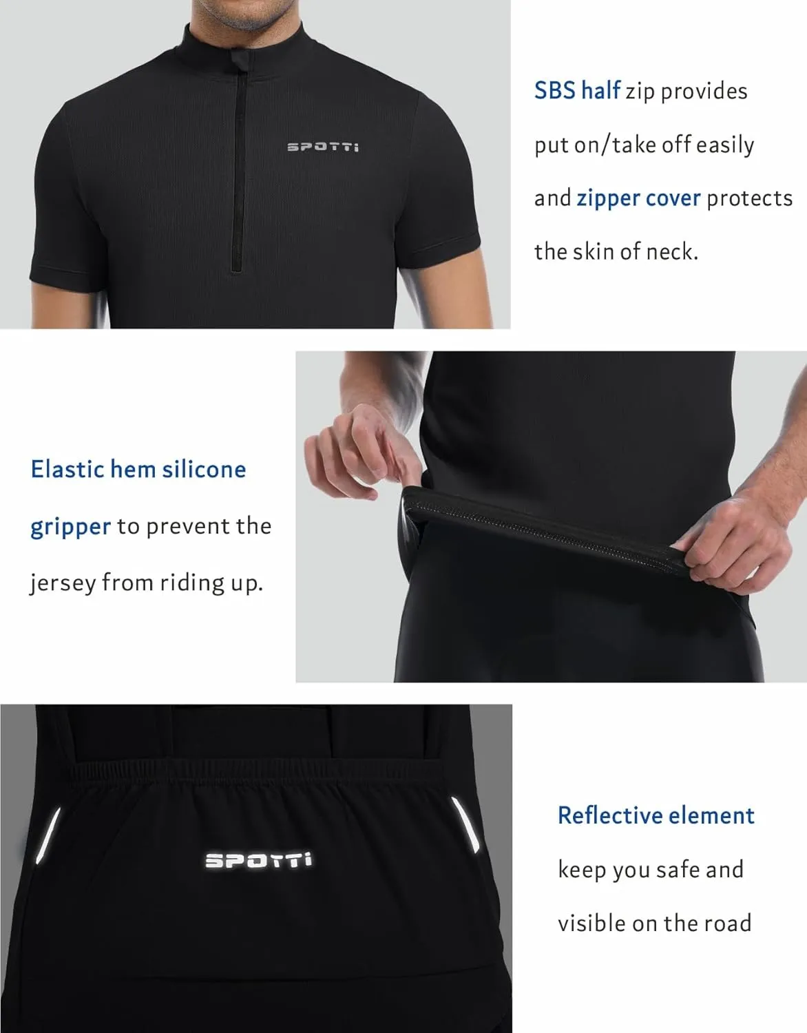Spotti Men's Cycling Bike Jersey Short Sleeve with 3 Rear Pockets- Moisture Wicking, Breathable, Quick Dry Biking Shirt