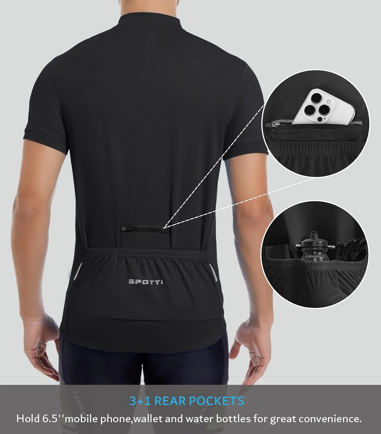 Spotti Men's Cycling Bike Jersey Short Sleeve with 3 Rear Pockets- Moisture Wicking, Breathable, Quick Dry Biking Shirt