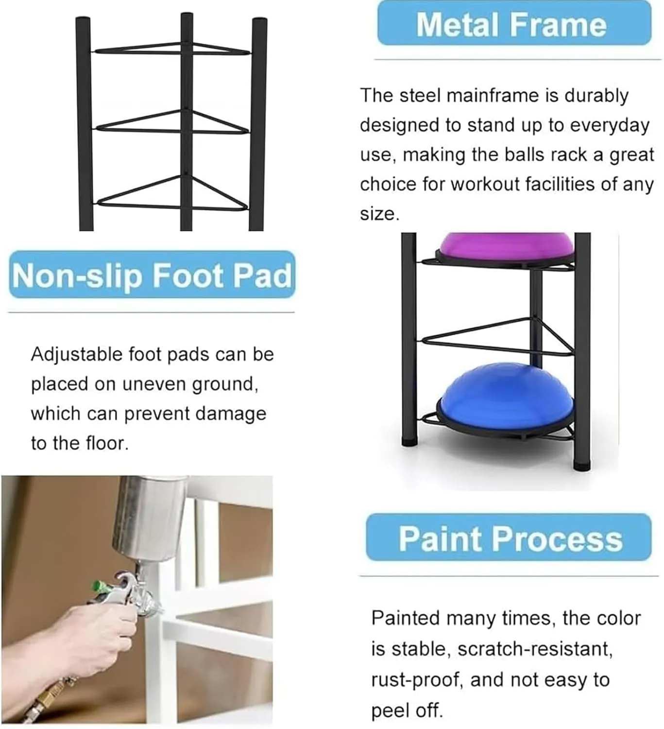 Stable Fitness Equipment Holder – Multi-Tier Steel Stand for Bosu Balls & Balance Trainers, Compact Design for Home & Commercial Gyms, Black, 3 Layers