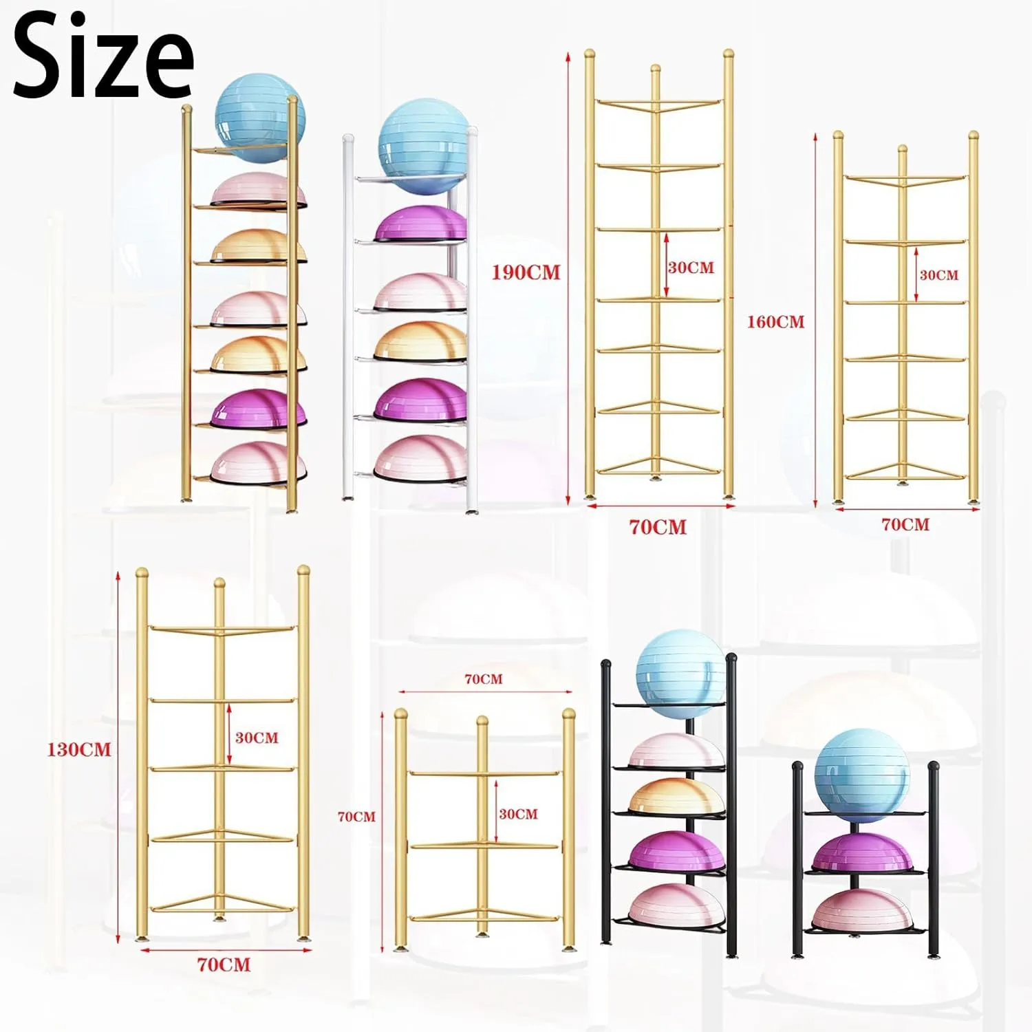 Stable Fitness Equipment Holder – Multi-Tier Steel Stand for Bosu Balls & Balance Trainers, Compact Design for Home & Commercial Gyms, Black, 3 Layers