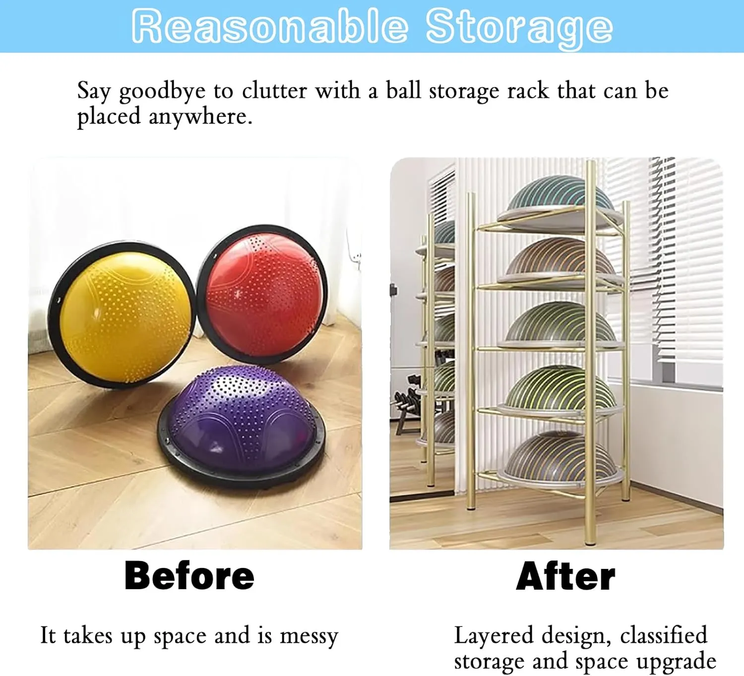Stable Fitness Equipment Holder – Multi-Tier Steel Stand for Bosu Balls & Balance Trainers, Compact Design for Home & Commercial Gyms, Black, 3 Layers