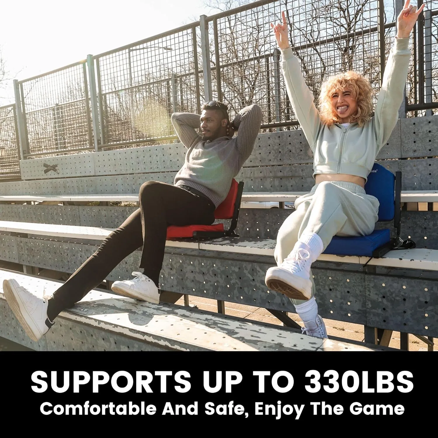 Stadium Seats for Bleachers, Bleacher Seats with Ultra Padded Comfy Foam Backs and Cushion, Wide Portable Stadium Chairs with Back Support and Shoulder Strap, 1 Pack, Red