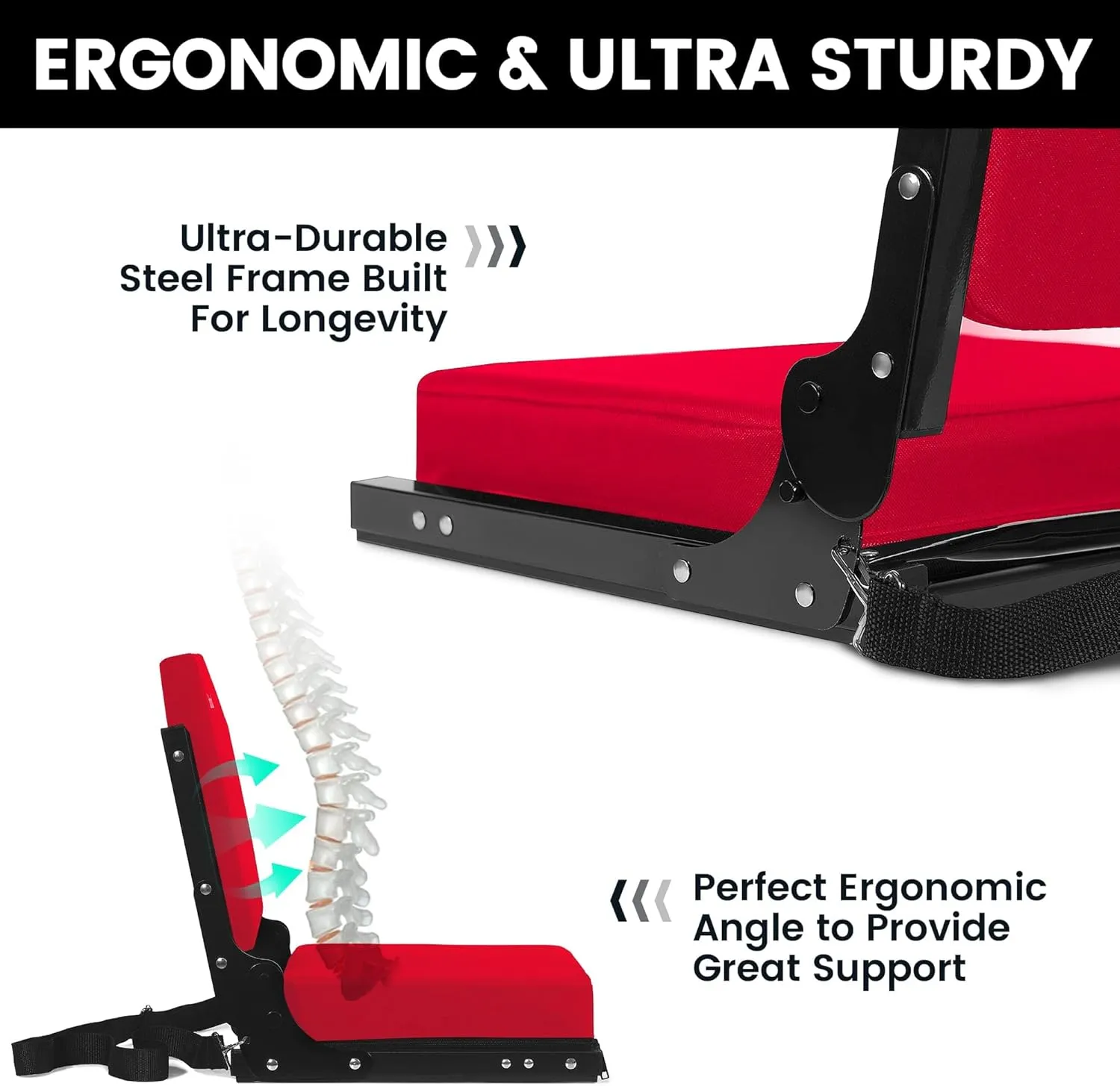 Stadium Seats for Bleachers, Bleacher Seats with Ultra Padded Comfy Foam Backs and Cushion, Wide Portable Stadium Chairs with Back Support and Shoulder Strap, 1 Pack, Red
