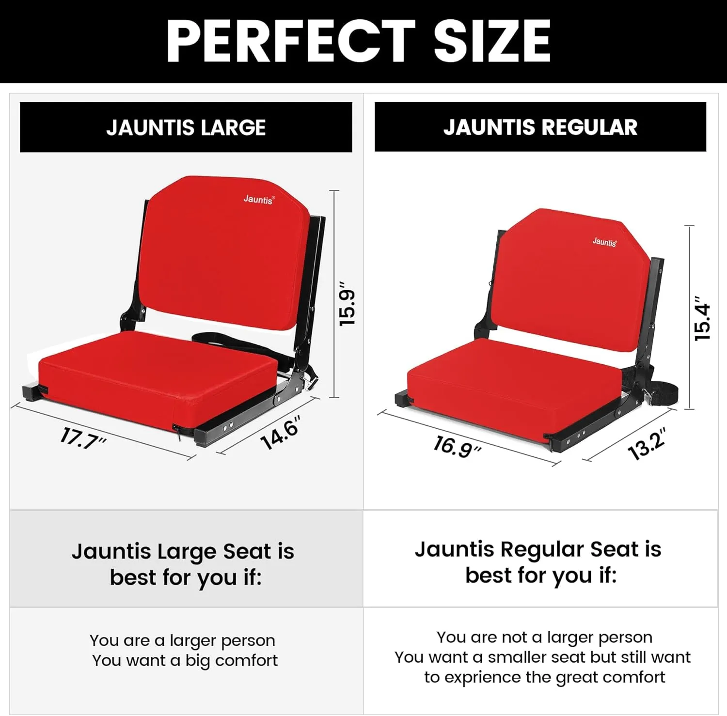 Stadium Seats for Bleachers, Bleacher Seats with Ultra Padded Comfy Foam Backs and Cushion, Wide Portable Stadium Chairs with Back Support and Shoulder Strap, 1 Pack, Red