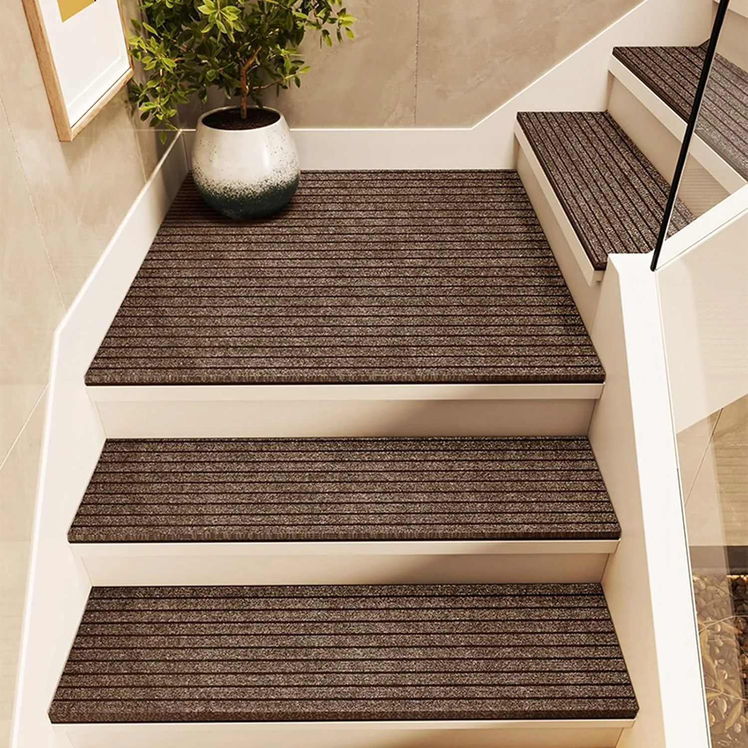 Stair Treads for Concrete Steps/Wooden Steps for Outdoor/Indoor, Stair Mats Non Slip Washable, Mud and Water Resistant Rug, Cuttable Carpet Rubber Bottom Stair Treads for Pet Dog, Elders and Kids ( Co