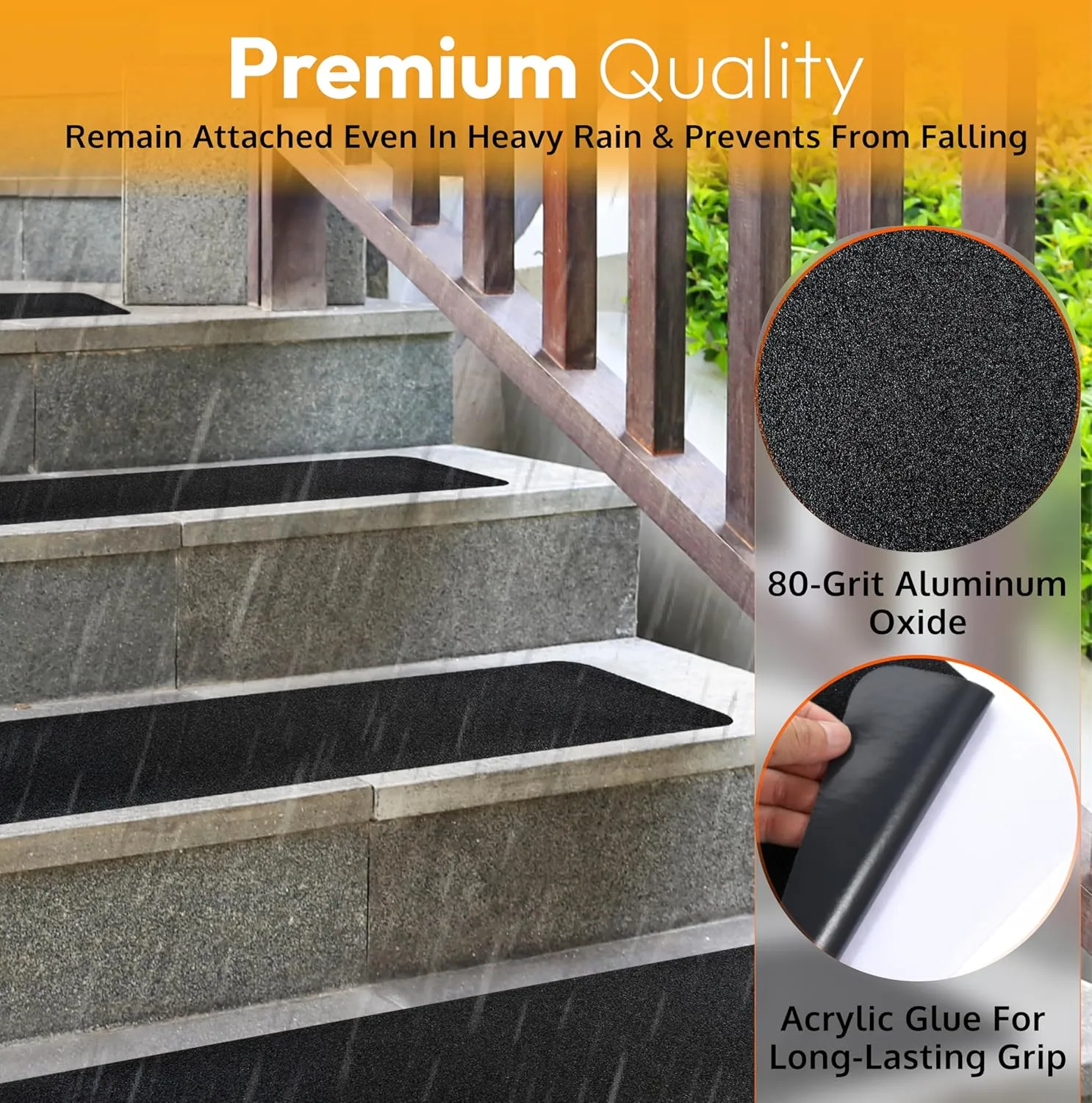 Stair Treads Non Slip for Wooden Steps Indoor and Outdoor - Grip Tape for Stairs Concrete Steps (Works on All Surfaces & Weather), Waterproof Anti Slip Tape, Strong Non Skid Tapes 6” X 24” (5-Pack)