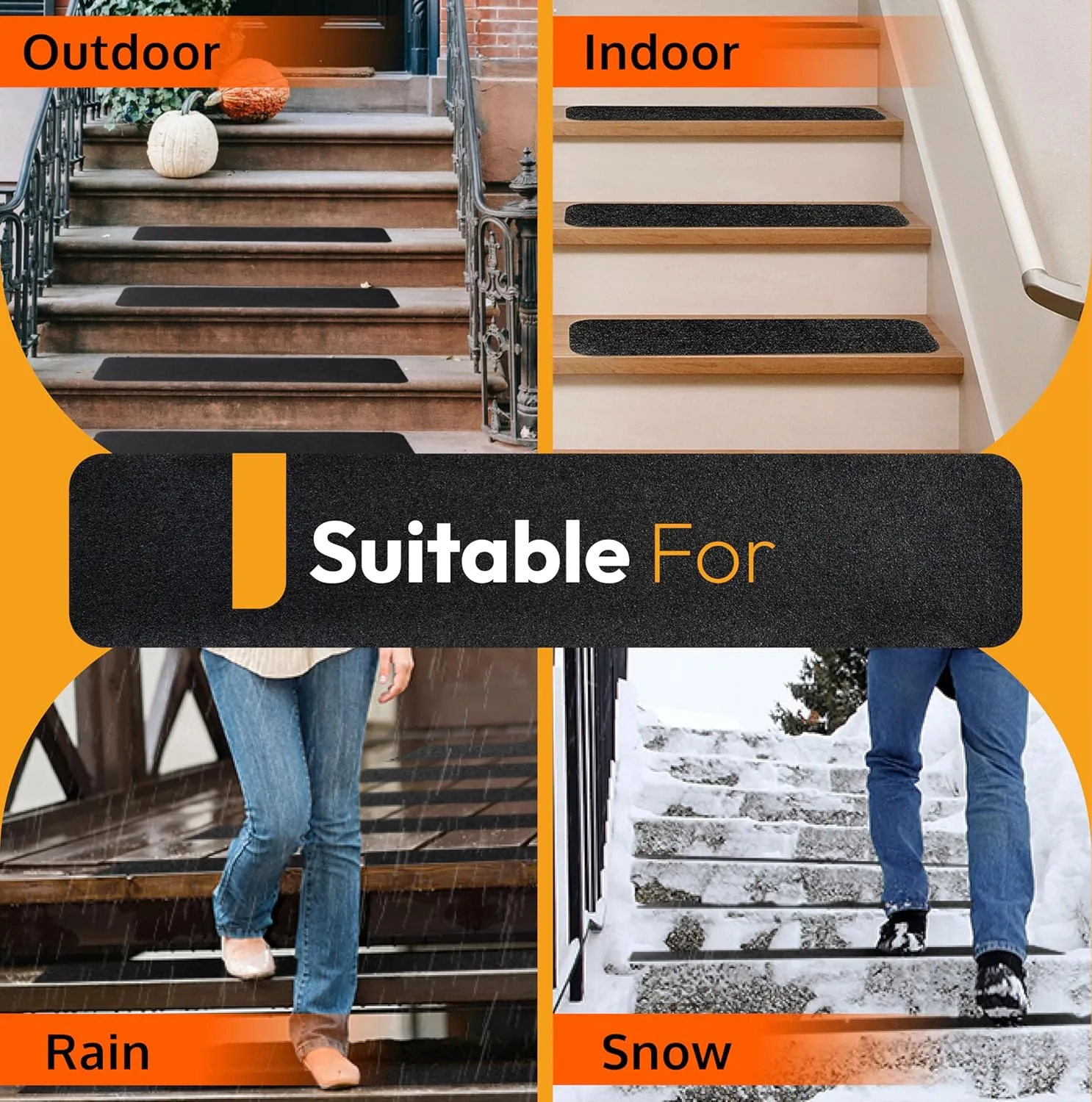 Stair Treads Non Slip for Wooden Steps Indoor and Outdoor - Grip Tape for Stairs Concrete Steps (Works on All Surfaces & Weather), Waterproof Anti Slip Tape, Strong Non Skid Tapes 6” X 24” (5-Pack)