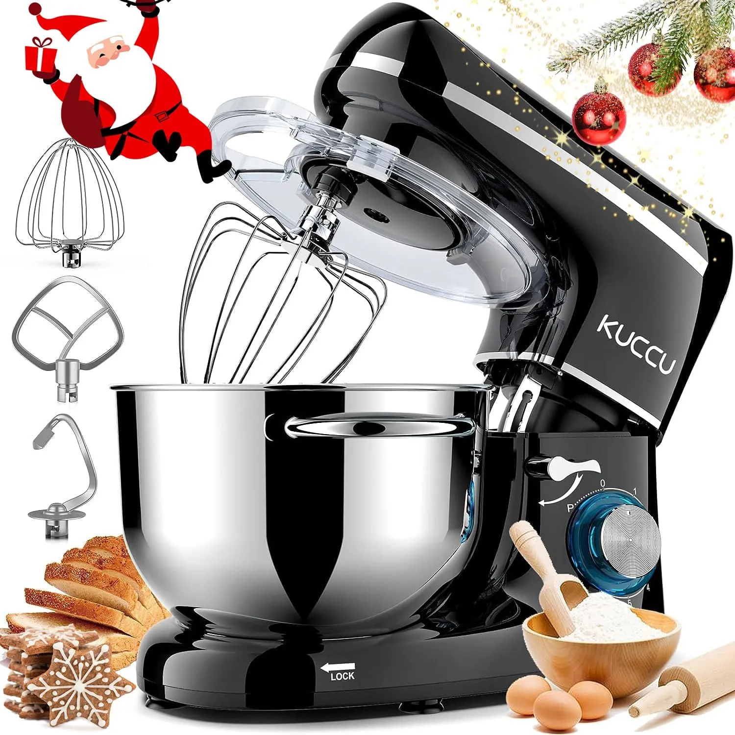 Stand Mixer, 6.5 Qt 660W, 6-Speed Tilt-Head Food Dough Mixer, Kitchen Electric Mixer with Stainless Steel Bowl,Dough Hook,Whisk, Beater, Egg white separator (6.5-QT, Black)