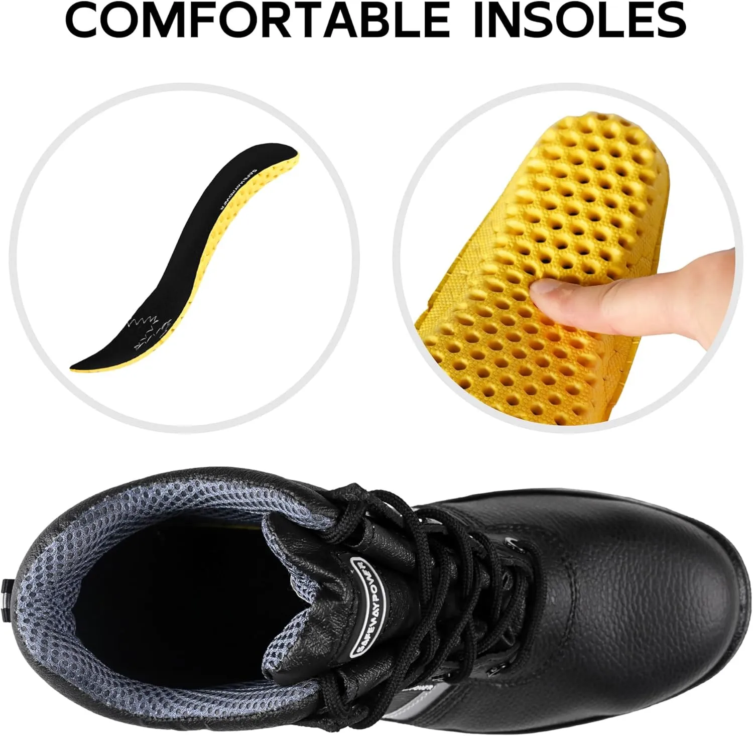 Steel Toe Boots for Men, Slip-Resistant Puncture Proof Safety Work Boots with Breathable Lining, Leather Shoes for Industrial Construction, Hiking
