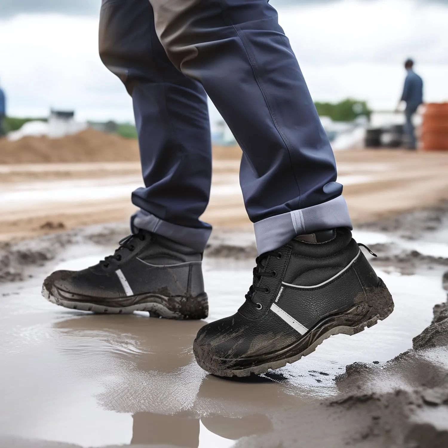 Steel Toe Boots for Men, Slip-Resistant Puncture Proof Safety Work Boots with Breathable Lining, Leather Shoes for Industrial Construction, Hiking
