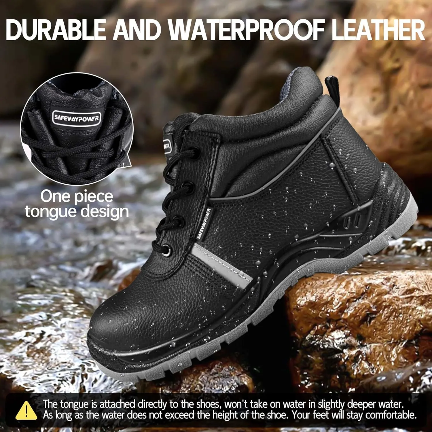 Steel Toe Boots for Men, Slip-Resistant Puncture Proof Safety Work Boots with Breathable Lining, Leather Shoes for Industrial Construction, Hiking