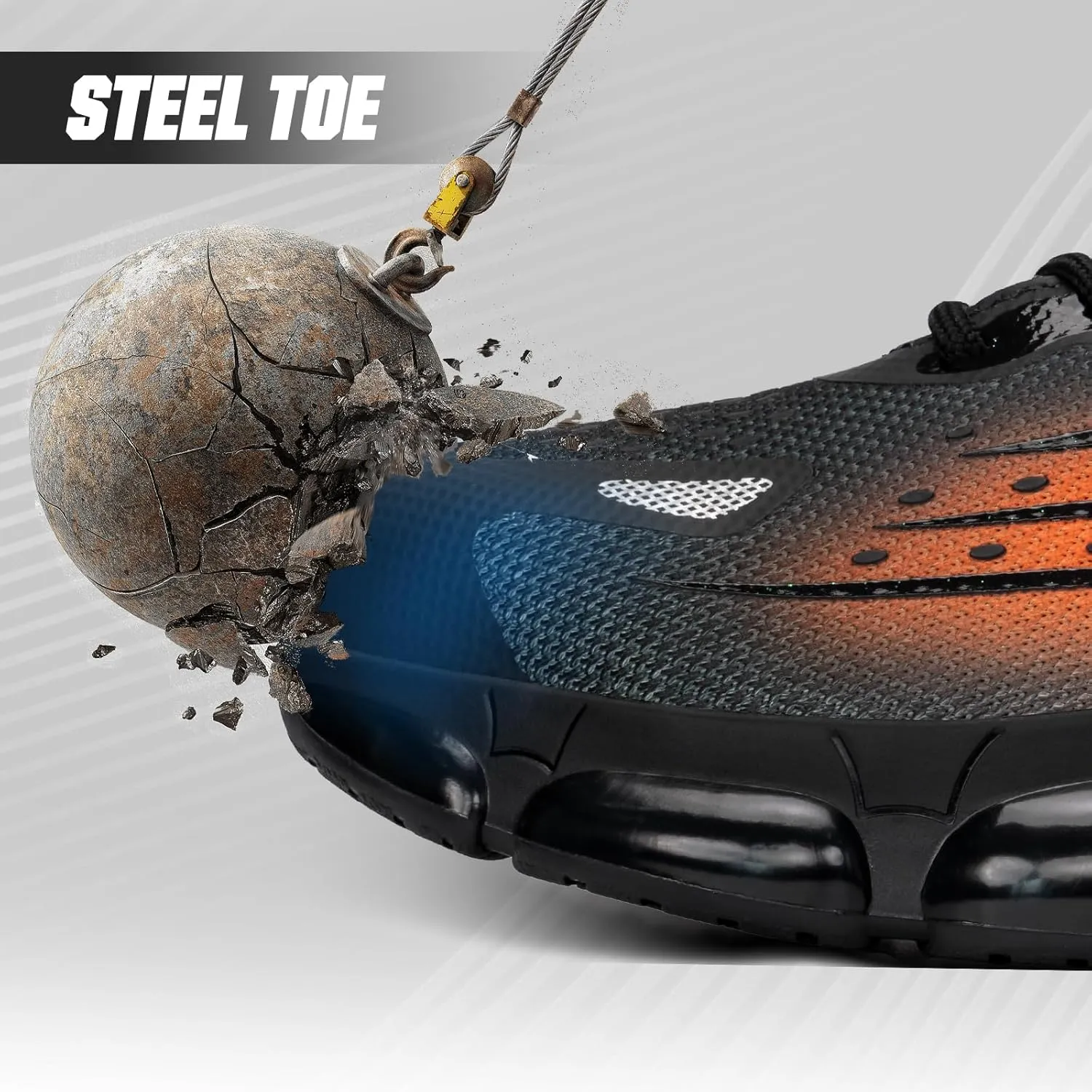 Steel Toe Shoes for Men Women Safety Work Sneakers Indestructible Comfortable Lightweight Breathable Construction Sneakers Anti Smashing Puncture Proof Air Cushion