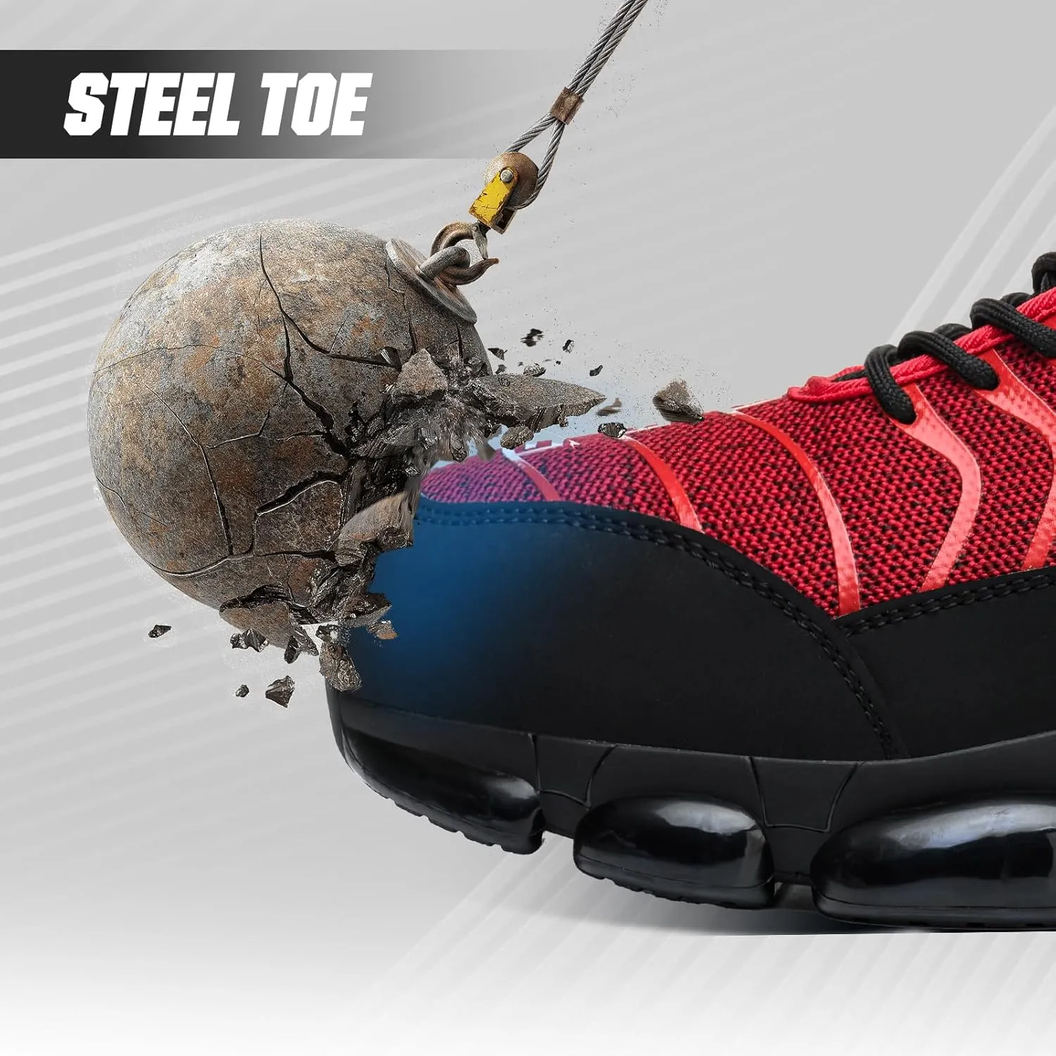 Steel Toe Shoes for Men Women Safety Work Sneakers Indestructible Comfortable Lightweight Breathable Construction Sneakers Anti Smashing Puncture Proof Air Cushion